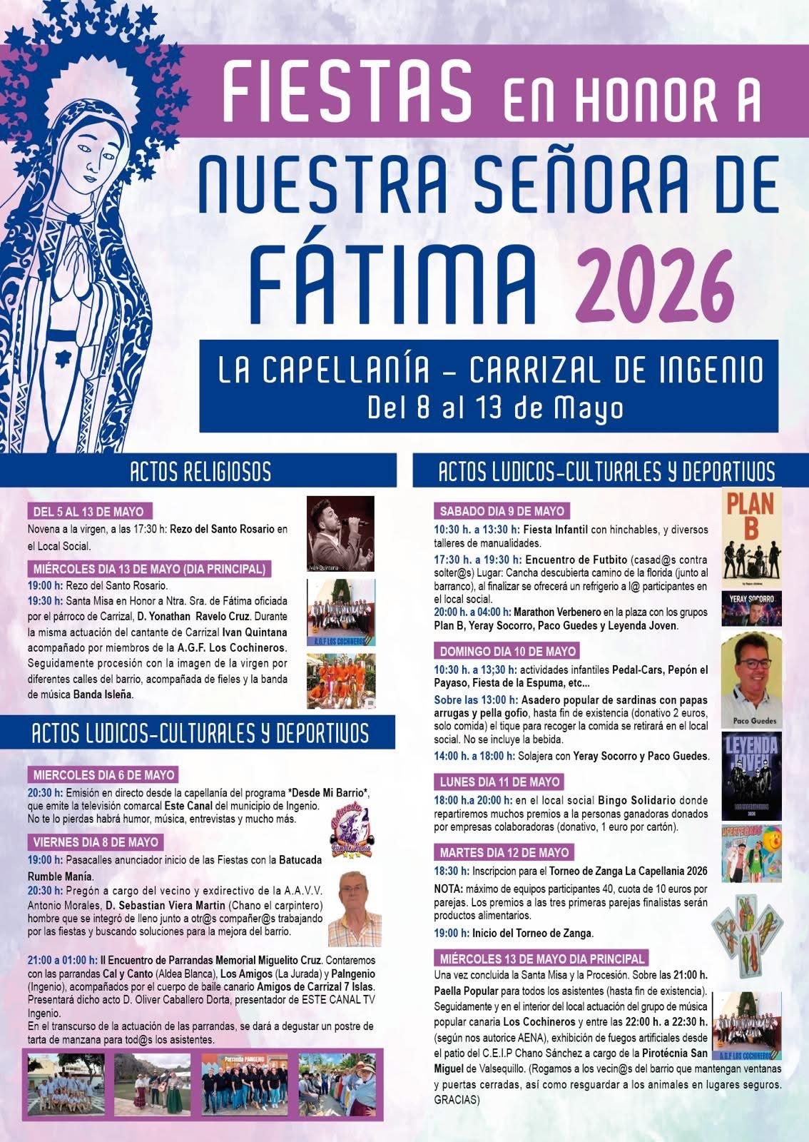 La Capellanía, Carrizal de Ingenio, Ntra. Sra. de Fátima 2026
